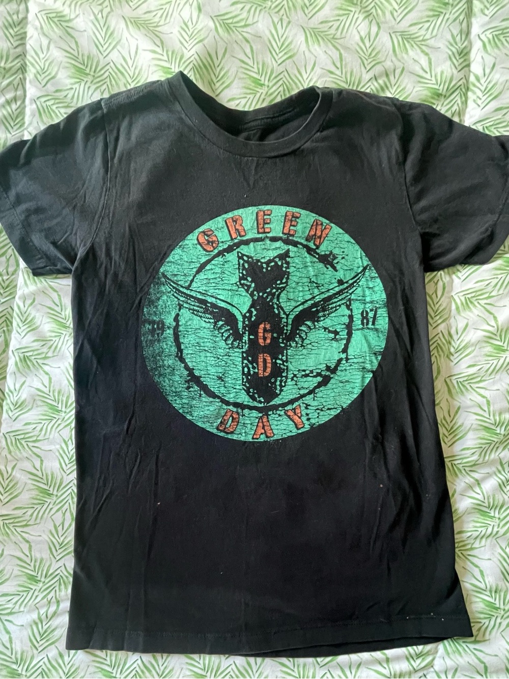 Green Day Band Graphic Tee - Black with Teal & Orange Logo